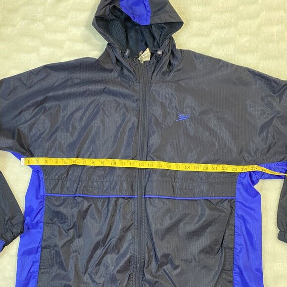 Speedo Windbreaker Jacket Men's Sz Medium Blue Nylon Hooded Full-Zip Long Sleeve - Picture 5 of 9